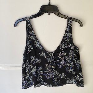 Intimately Free People Black Floral Crop Loose Fit Top Size XS